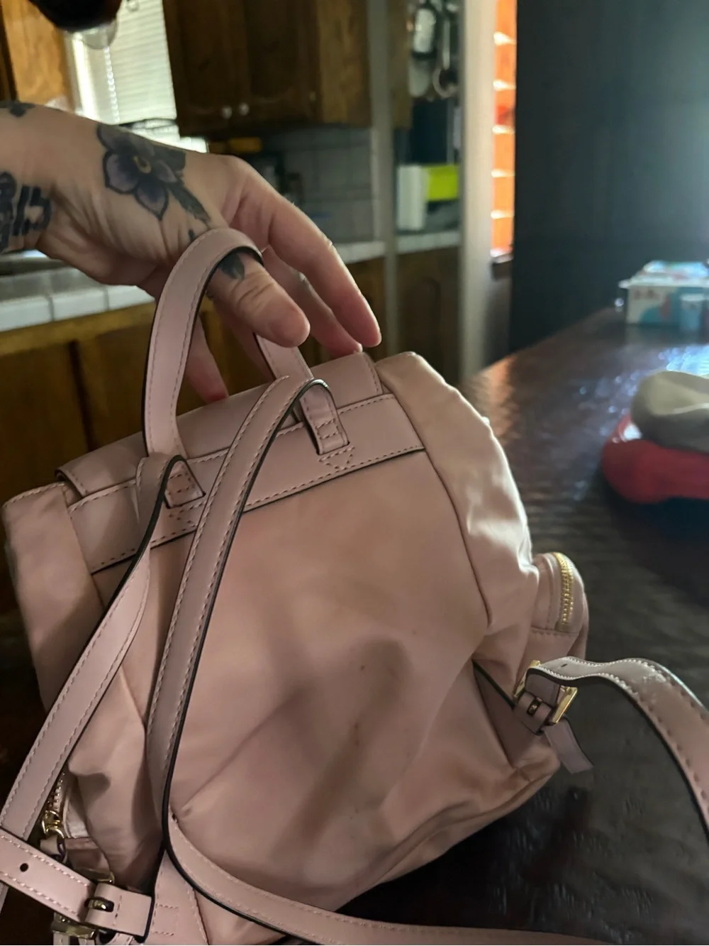 Michael Kors Blush Pink Leather Backpack with Gold Hardware